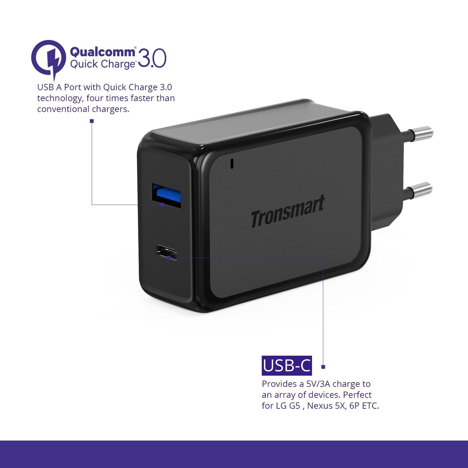 Nabíječka Tronsmart Quick Charge 3.0 s USB a USB-C porty
