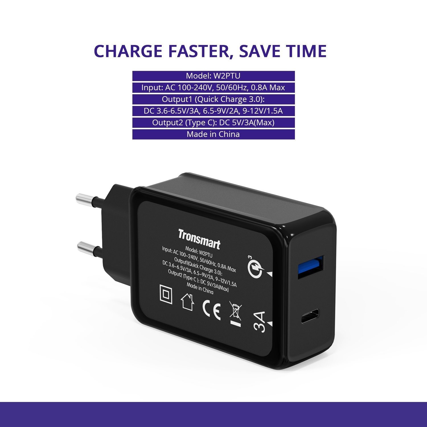 Nabíječka Tronsmart Quick Charge 3.0 s USB a USB-C porty