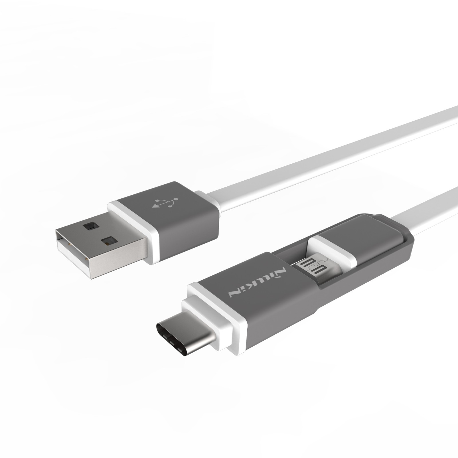 USB-C a Mikro USB flat kabel 2 v 1 - bílé