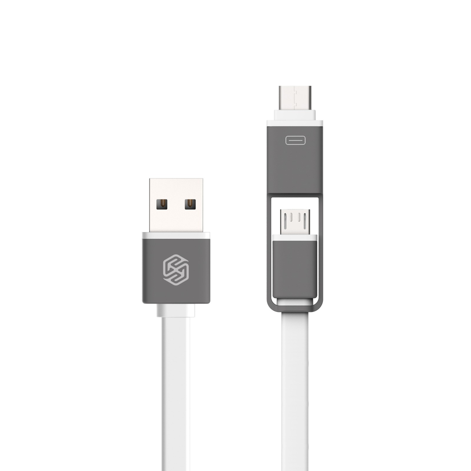 USB-C a Mikro USB flat kabel 2 v 1 - bílé