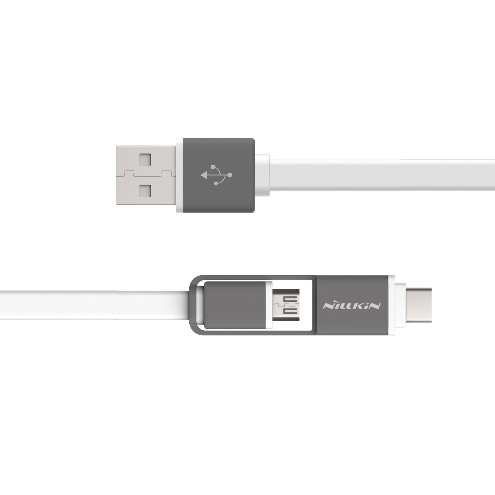 USB-C a Mikro USB flat kabel 2 v 1 - bílé