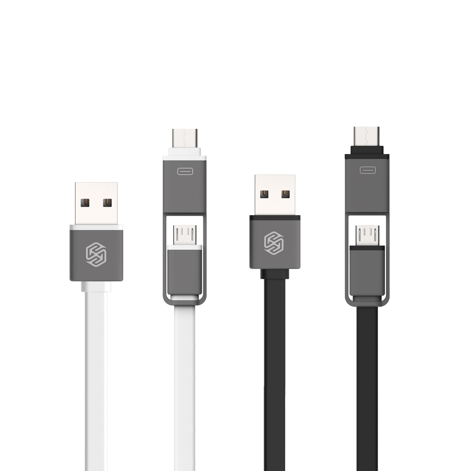 USB-C a Mikro USB flat kabel 2 v 1 - bílé