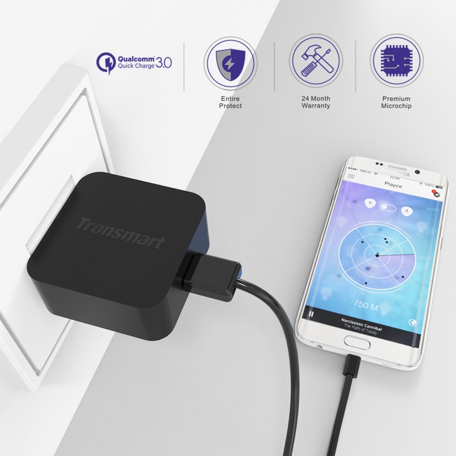 Premium nabíječka Tronsmart Quick Charge 3.0 s mikro USB kabelem