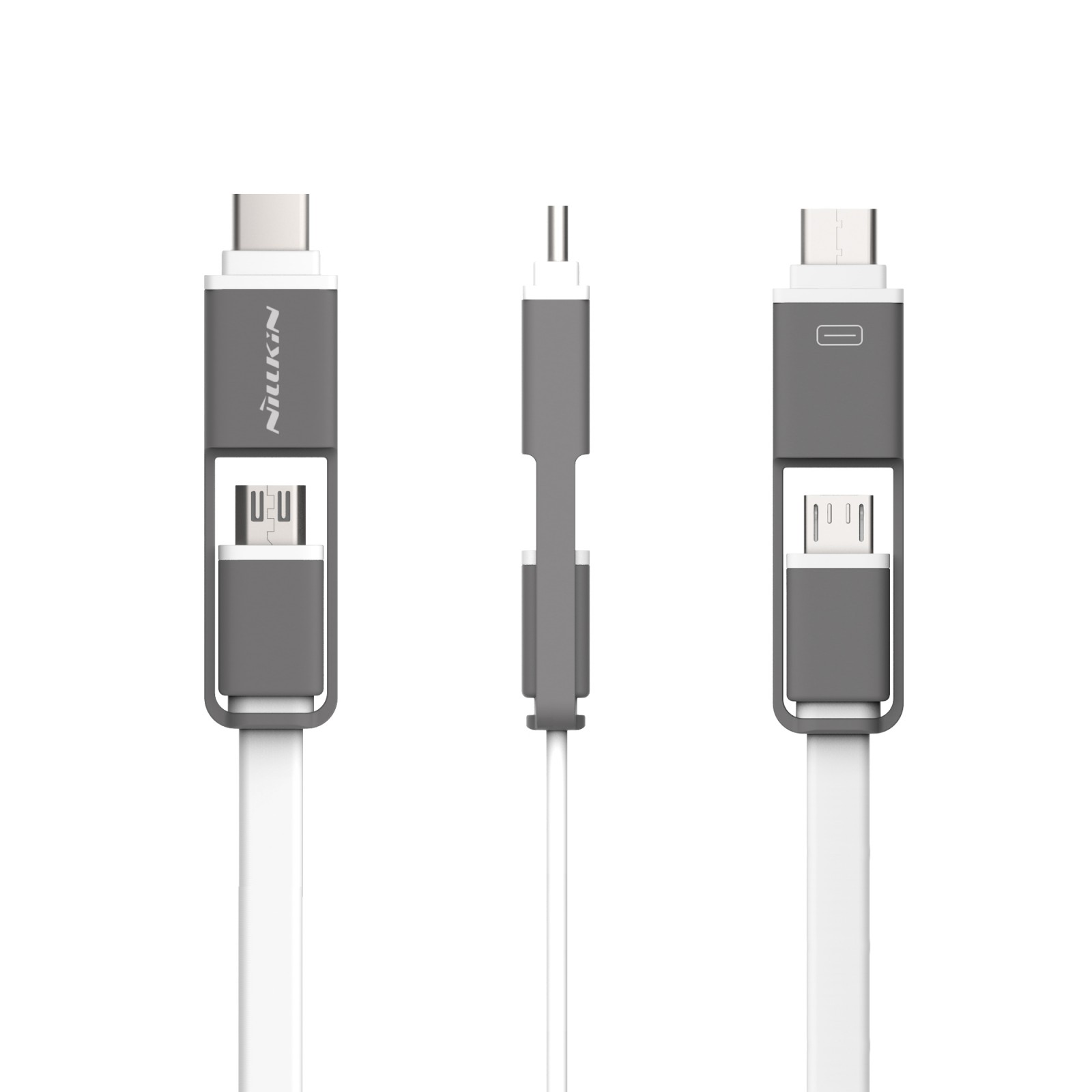 USB-C a Mikro USB flat kabel 2 v 1 - bílé