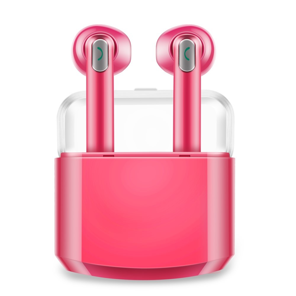 Bezdrátová Bluetooth sluchátka „Duo“ s přenosným nabíjecím pouzdrem - růžová