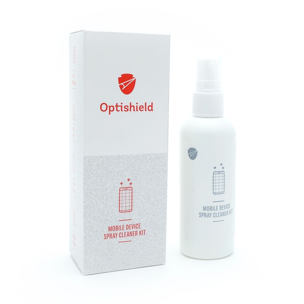 Čistící sprej Optishield a hadřík z mikrovlákna 2v1 pro displeje mobilních zařízení