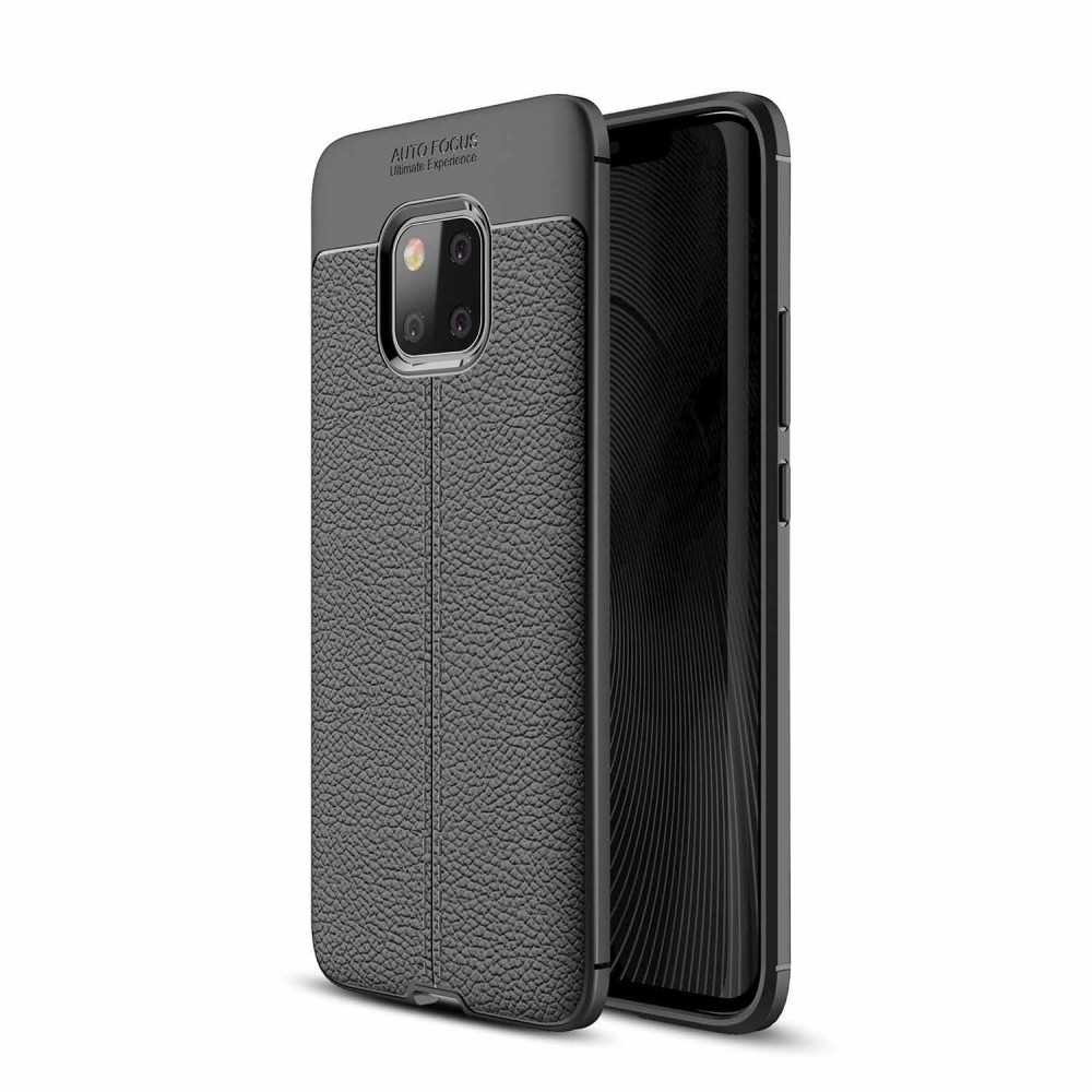 Elegantní gelový kryt Elite Guard s texturou kůže a ochranou hran pro Huawei Mate 20 Pro - obsidiánově černý