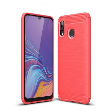 TPU gelový obal „Brushed Carbon“ pro Samsung Galaxy A30 - červený TPU gelový obal „Brushed Carbon“ pro Samsung Galaxy A30 - červený