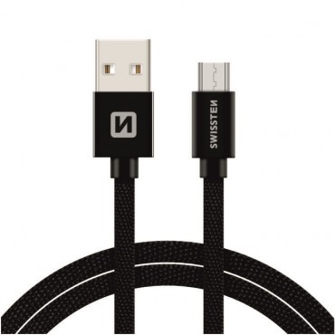 Tkaný microUSB kabel Swissten 2 m - černý Tkaný microUSB kabel Swissten 2 m - černý