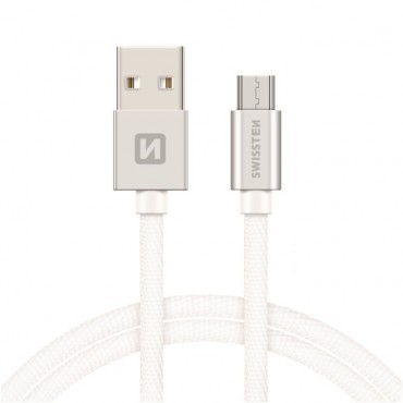 Tkaný microUSB kabel Swissten 2 m - stříbrný Tkaný microUSB kabel Swissten 2 m - stříbrný