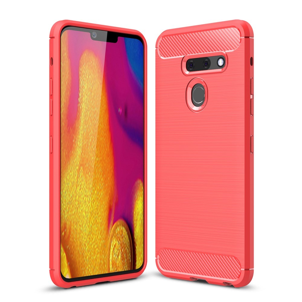 TPU gelový obal „Brushed Carbon“ pro LG G8 ThinQ - červený