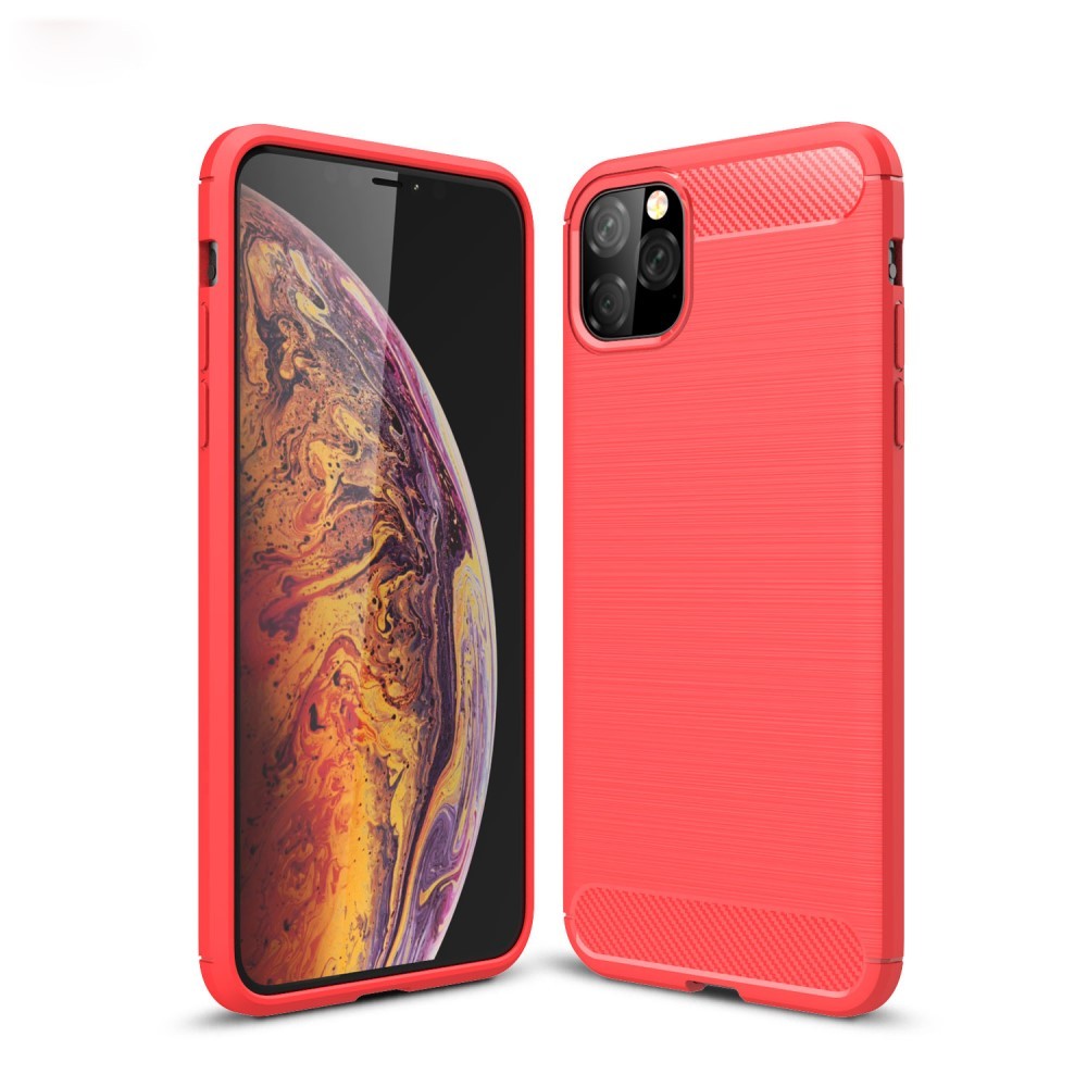 TPU gelový obal „Brushed Carbon“ pro iPhone 11 Pro Max - červený