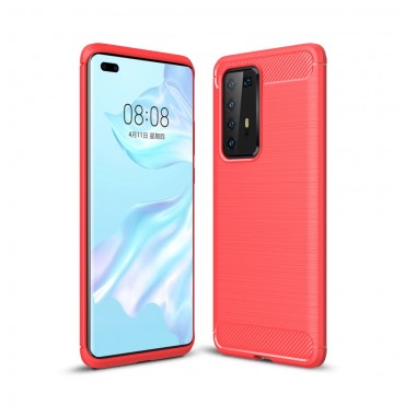 TPU gelový obal „Brushed Carbon“ pro Huawei P40 Pro - červený TPU gelový obal „Brushed Carbon“ pro Huawei P40 Pro - červený
