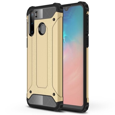 Robustní obal „Rock“ pro Samsung Galaxy A21 - zlaté barvy Robustní obal „Rock“ pro Samsung Galaxy A21 - zlaté barvy