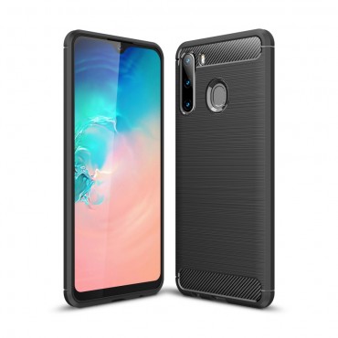 TPU gelový obal „Brushed Carbon“ pro Samsung Galaxy A21 - černý TPU gelový obal „Brushed Carbon“ pro Samsung Galaxy A21 - černý