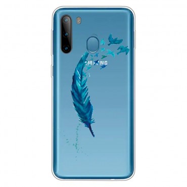 TPU gelový obal „Blue Feather“ pro Samsung Galaxy A21 TPU gelový obal „Blue Feather“ pro Samsung Galaxy A21