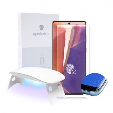 Prémiové ochranné sklo Optishield Lux pro Samsung Galaxy Note 20 a UV lampa