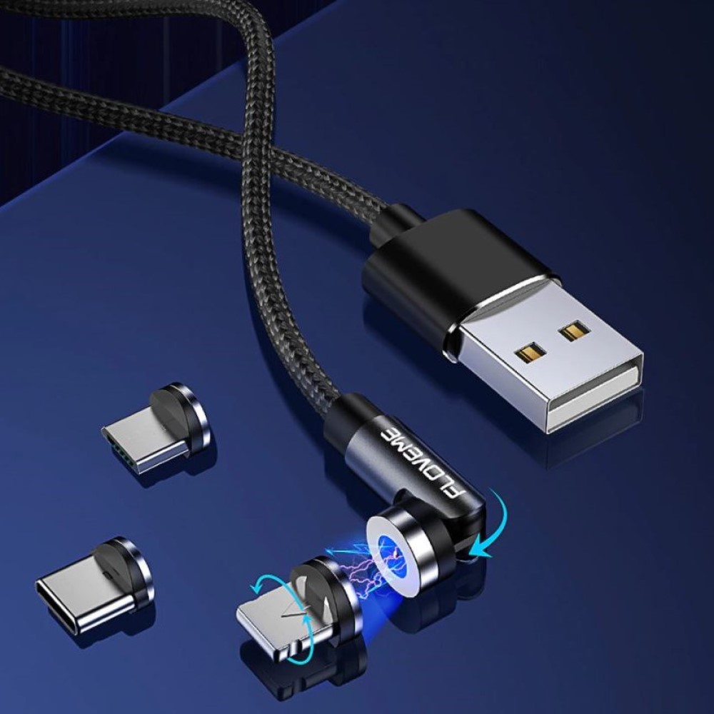 Tkaný magnetický kabel „MagCharge“ se třemi nabíjecími nástavci pro nabíjení všech zařízení - 1m
