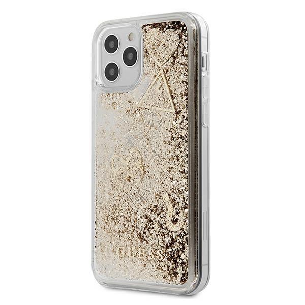 Originální tvrdý TPU obal Guess „Glitter Hearts“ pro iPhone 12 / iPhone 12 Pro - zlaté barvy