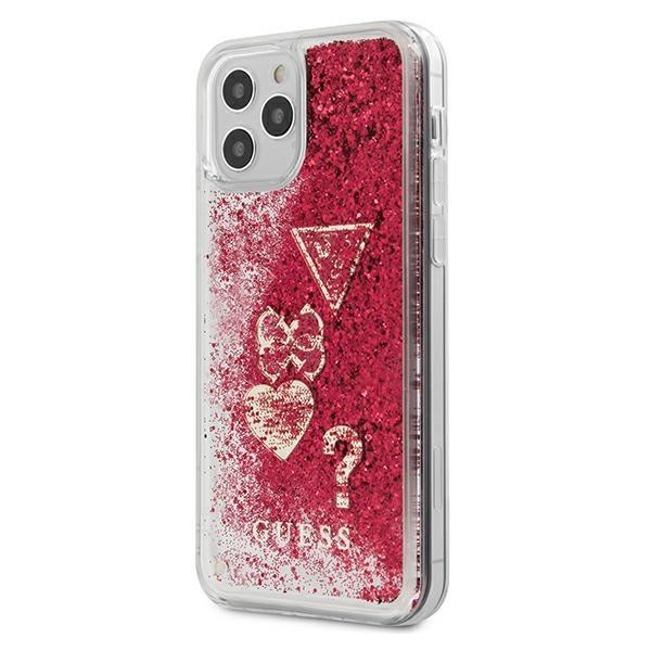 Originální tvrdý TPU obal Guess „Glitter Hearts“ pro iPhone 12 / iPhone 12 Pro - červený