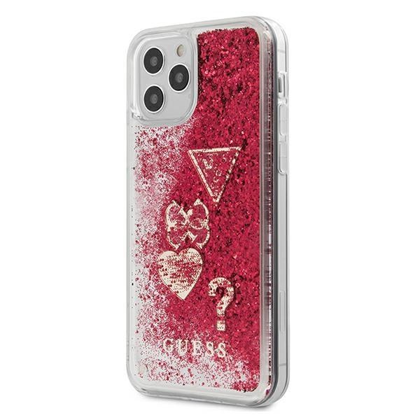 Originální tvrdý TPU obal Guess „Glitter Hearts“ pro iPhone 12 Pro Max - červený