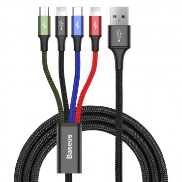 USB-C, microUSB a MFI Lightning 4 v 1 Baseus tkaný nabíjecí kabel - 1,2 m - černý USB-C, microUSB a MFI Lightning 4 v 1 Baseus tkaný nabíjecí kabel - 1,2 m - černý