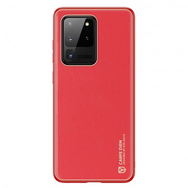 Tvrdý TPU obal „Skin Prime“ pro Samsung Galaxy S20 Ultra z umělé kůže - červený Tvrdý TPU obal „Skin Prime“ pro Samsung Galaxy S20 Ultra z umělé kůže - červený