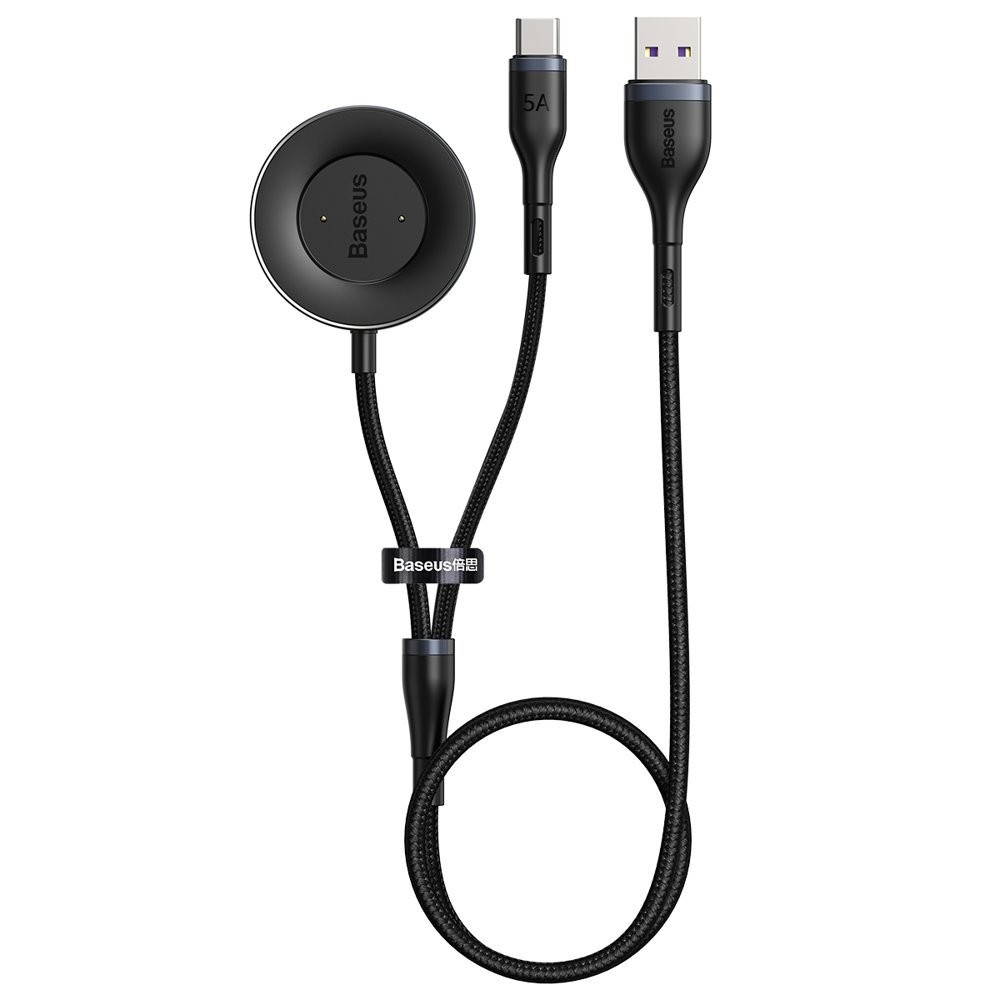 2v1 bezdrátová nabíjecí stanice Baseus „Cafule“ pro hodinky Huawei Honor Watch a USB-C kabel 40 W - černá