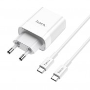 Hoco "C80A" nástěnný nabíjecí adaptér se vstupy PD 20W a QC 3.0 a kabelem USB-C na USB-C - 1 m - bílý