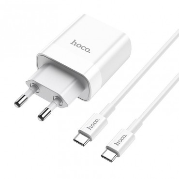 Hoco "C80A" nástěnný nabíjecí adaptér se vstupy PD 20W a QC 3.0 a kabelem USB-C na USB-C - 1 m - bílý Hoco "C80A" nástěnný nabíjecí adaptér se vstupy PD 20W a QC 3.0 a kabelem USB-C na USB-C - 1 m - bílý