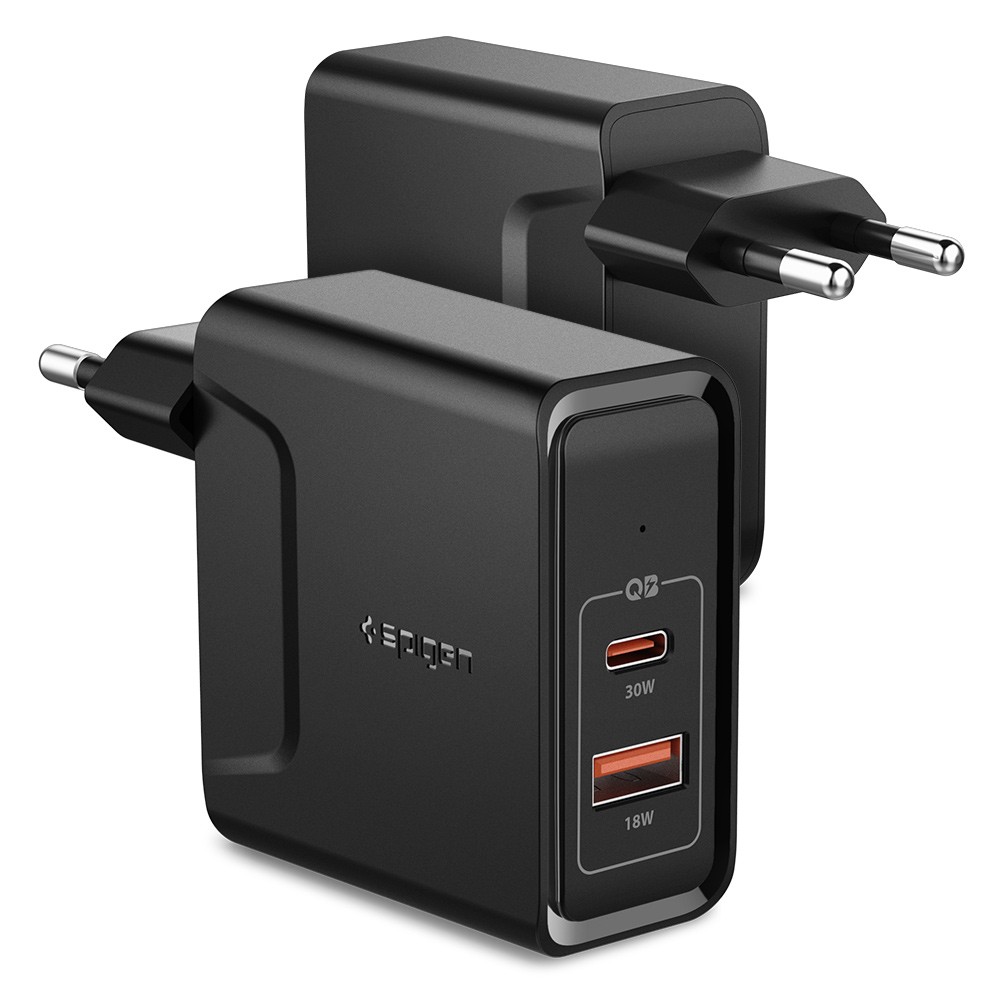 Nabíjecí adaptér Spigen „PowerArc“ s PD3.0 30 W USB-C a USB 18W výstupem - černý