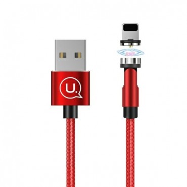 Bleskový opletený magnetický kabel Usams "U59" s otočnou hlavou 2,1 A - 1 m - červený Bleskový opletený magnetický kabel Usams "U59" s otočnou hlavou 2,1 A - 1 m - červený