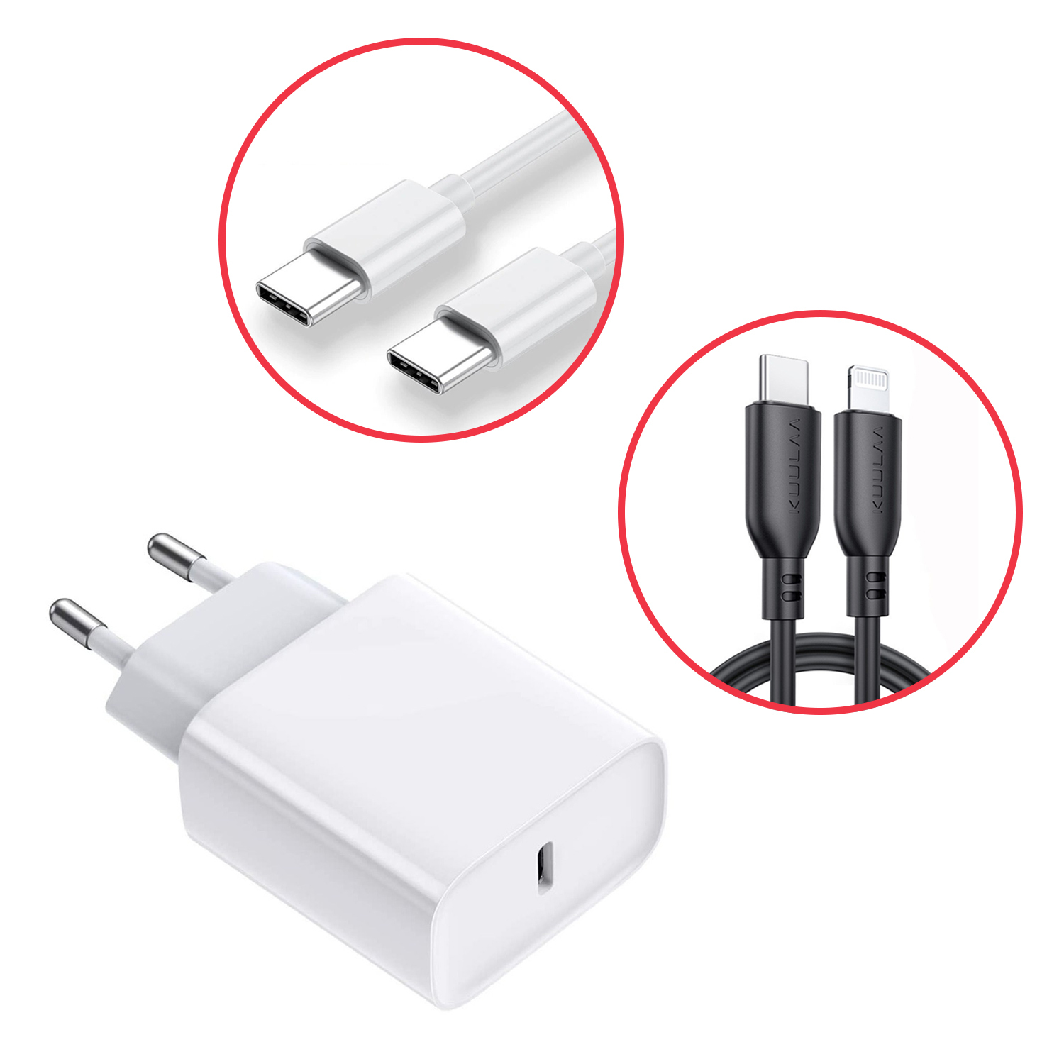 Startovací balíček pro nabíjení telefonu pomocí adaptéru s USB-C vstupem a kabelem