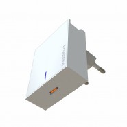 Cestovní síťový nabíjecí adaptér Swissten s nabíjecím výstupem PD USB-C 20 W a praktickým slotem pro uložení zařízení - bílý