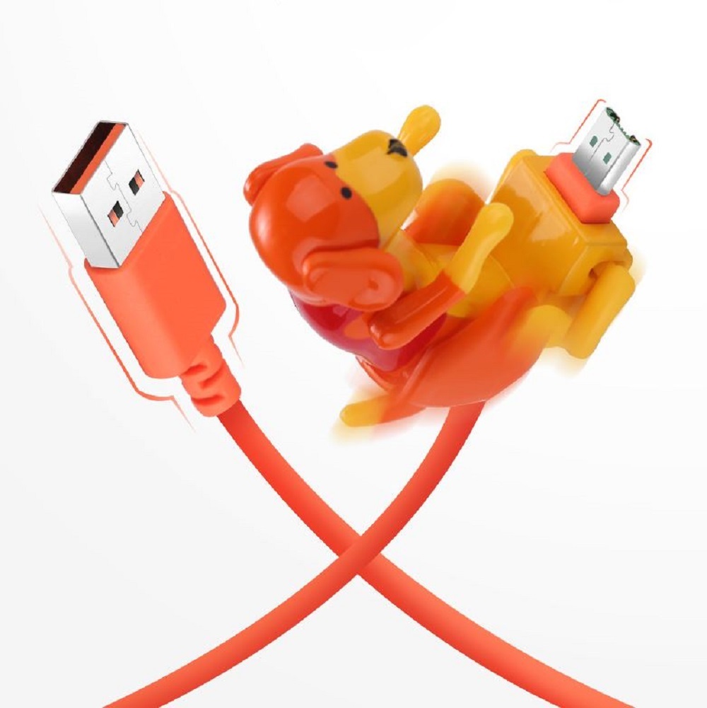 MicroUSB kabel pro nabíjení a přenos dat s pohyblivou hračkou „DoggyPower“ - oranžový