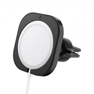 Držák do auta Spigen „Mag Fit“ pro bezdrátovou nabíječku MagSafe - černý Držák do auta Spigen „Mag Fit“ pro bezdrátovou nabíječku MagSafe - černý