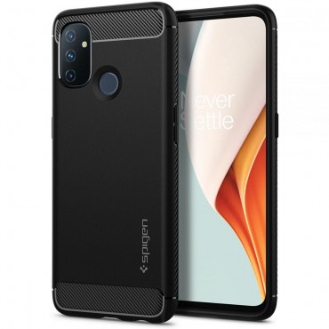 Obal pro OnePlus Nord N100 Spigen „Rugged Armor“ - černá barva Obal pro OnePlus Nord N100 Spigen „Rugged Armor“ - černá barva
