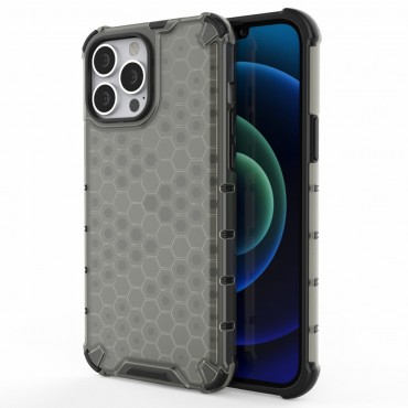 Hybridní TPU obal pro iPhone 13 Pro Max „Honeycomb“ - černá barva Hybridní TPU obal pro iPhone 13 Pro Max „Honeycomb“ - černá barva