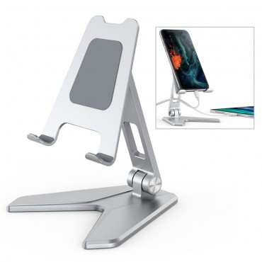 Stojan na telefon a tablet "Styler" - kompaktní a skládací provedení z vysoce kvalitní hliníkové slitiny - stříbrný Stojan na telefon a tablet "Styler" - kompaktní a skládací provedení z vysoce kvalitní hliníkové slitiny - stříbrný