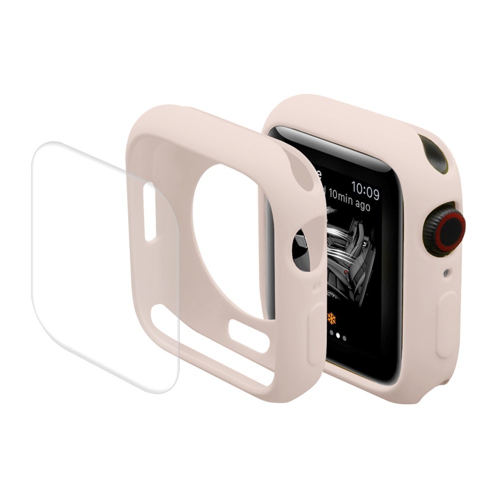 Celotělové gelové pouzdro TPU s ochrannou fólií pro Apple Watch Series 7 / 8 / 9 45 mm - růžové
