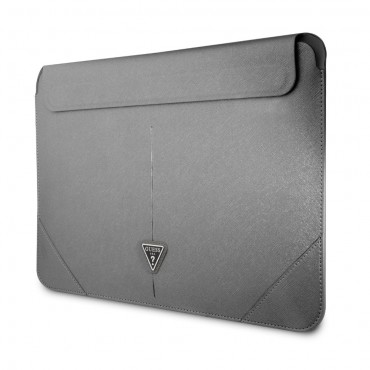 Originální pouzdro Guess "Saffiano Triangle Logo" pro notebooky do velikosti 16 palců - stříbrné