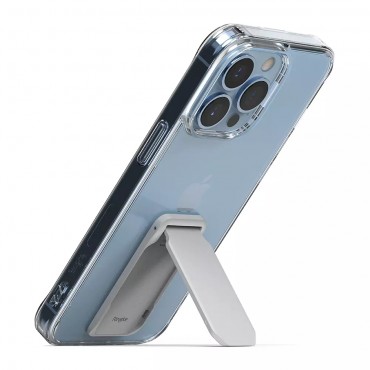 Stojánek na telefon Ringke "Outstanding Mini" - skládací stojánek s lepicí podložkou pro svislé umístění telefonu - světle šedý Stojánek na telefon Ringke "Outstanding Mini" - skládací stojánek s lepicí podložkou pro svislé umístění telefonu - světle šedý