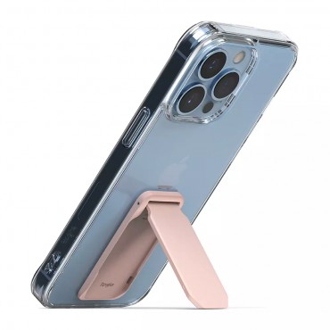 Stojánek na telefon Ringke "Outstanding Mini" - skládací stojánek s lepicí podložkou pro svislé umístění telefonu - broskvově růžový Stojánek na telefon Ringke "Outstanding Mini" - skládací stojánek s lepicí podložkou pro svislé umístění telefonu - broskvově růžový