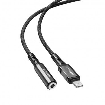Adaptér MFI Lightning na 3,5 mm audio (samice) Acefast "Braided" 18 cm - černý Adaptér MFI Lightning na 3,5 mm audio (samice) Acefast "Braided" 18 cm - černý