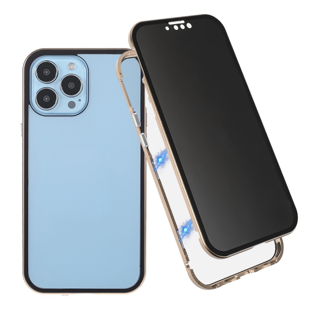 Magnetický celotělový kryt pro iPhone 13 Pro Max "Stronghold Dark" s tónovaným sklem pro ochranu soukromí - zlatý