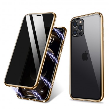 Magnetické pouzdro na celé tělo pro iPhone 12 / iPhone 12 Pro "Stronghold Dark" s tónovaným sklem pro ochranu soukromí - zlaté Magnetické pouzdro na celé tělo pro iPhone 12 / iPhone 12 Pro "Stronghold Dark" s tónovaným sklem pro ochranu soukromí - zlaté