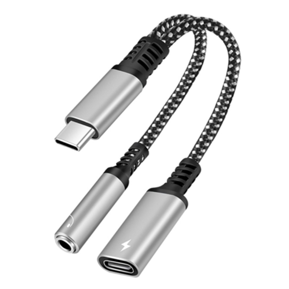 Adaptér USB-C na USB-C a 3,5mm audio "Extension Sound" - rozdělovací a konverzní adaptér pro telefony bez konektoru pro sluchátka - stříbrný