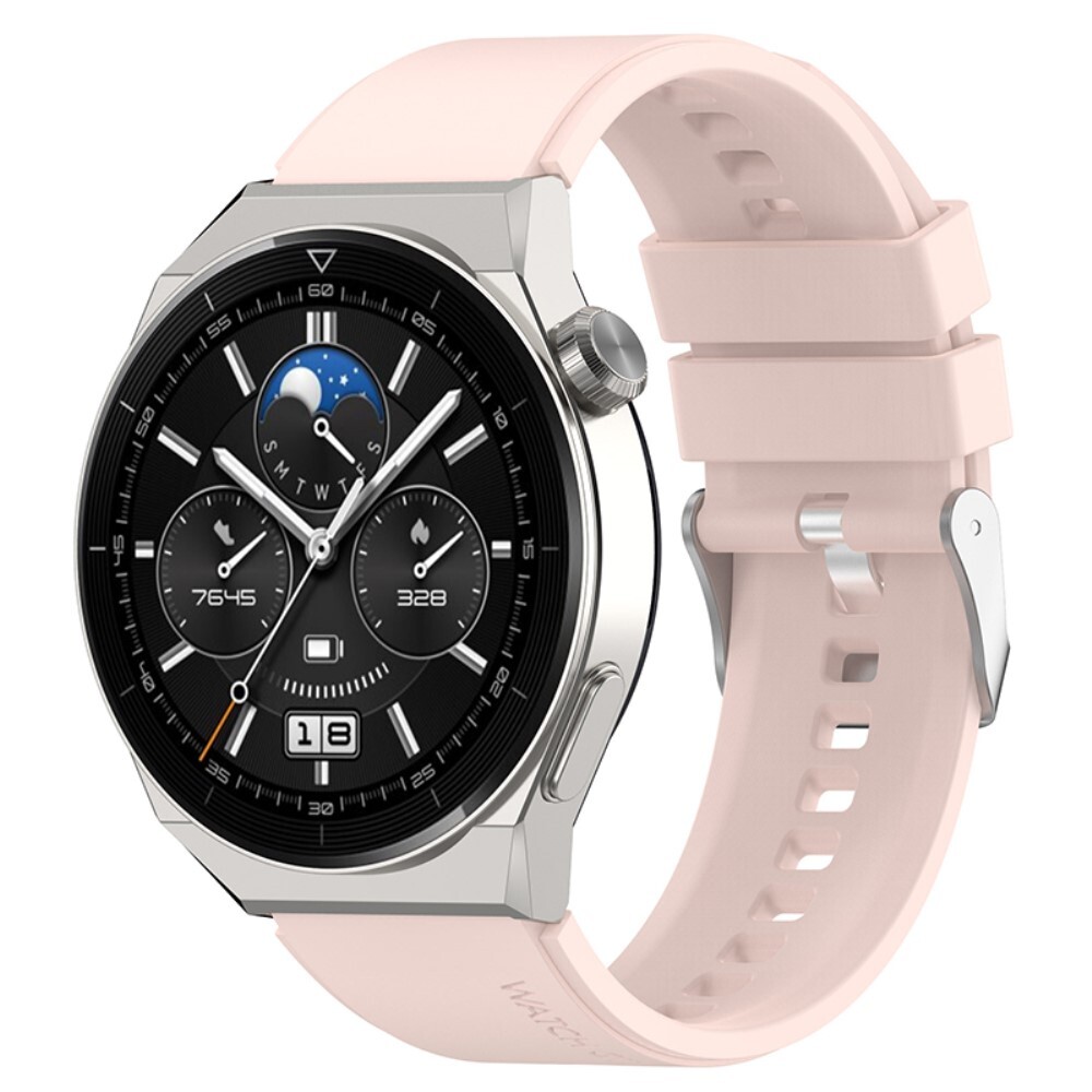 Silikonový řemínek pro Huawei Watch GT3 Pro 46mm / GT2 46mm / GT2 Pro / GT 2e - se stříbrnou sponou - růžový