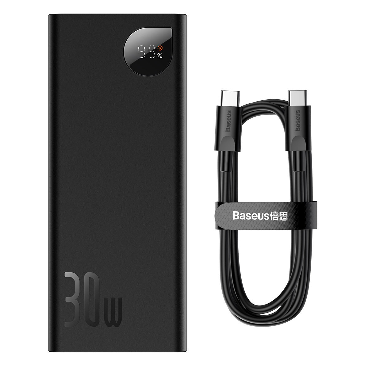 Powerbanka Baseus "Adaman" 30W se standardy rychlého nabíjení QC3.0 a PD3.0 a kabelem USB-C 60 W - 20000 mAh - černá
