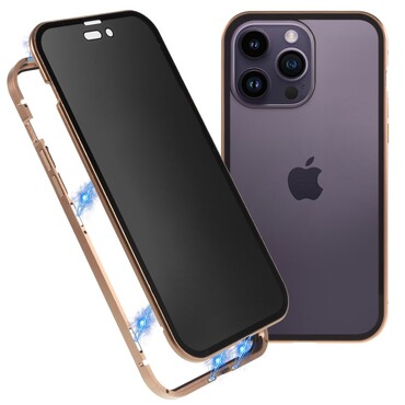 Magnetické pouzdro na celé tělo pro iPhone 14 Pro Max "Stronghold Dark" s tónovaným sklem pro ochranu soukromí - zlaté Magnetické pouzdro na celé tělo pro iPhone 14 Pro Max "Stronghold Dark" s tónovaným sklem pro ochranu soukromí - zlaté